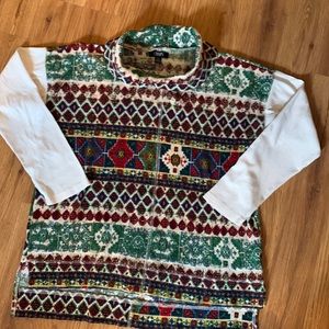 Chaps denim long sleeve cow neck ribbed western style top